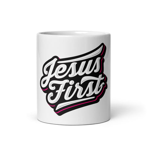 JESUS FIRST BW - Christian White glossy mug | LOORALREY