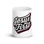 JESUS FIRST BW (White glossy mug)