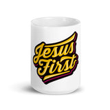 JESUS FIRST YELLOW - WHITE GLOSSY MUG